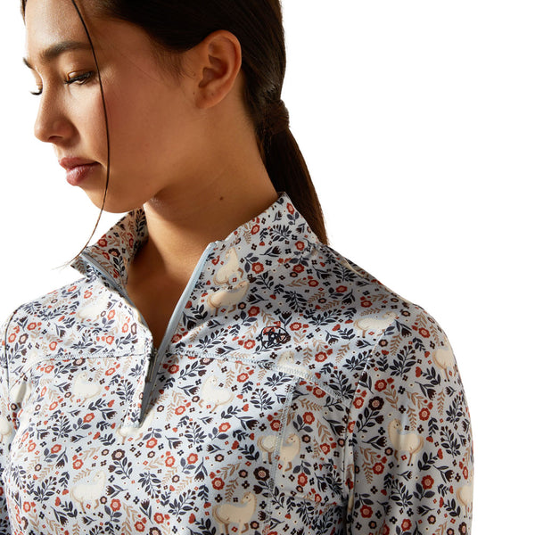 10062638 Youth Ariat Lowell 3.0 1/4 Zip Long Sleeve Baselayer - Posey Pony Print