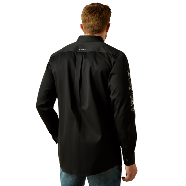 10062659 Ariat Men's Team Logo Twill Fitted Long Sleeve Buttondown Western Shirt - Black