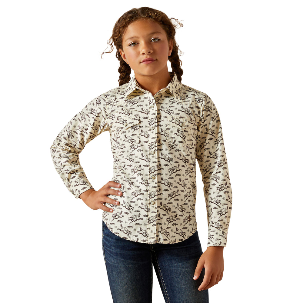 10062842 Ariat Girls' Rodeo Time Long Sleeve Western Snap Shirt - Bucking Horse Print