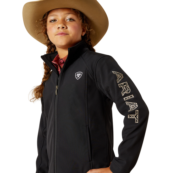 10062867 Ariat Girls' Ariat Logo Softshell Jacket - Black/Southwest Minimal Print