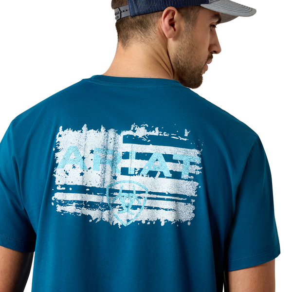10062952 Ariat Men's Liquid Stamp Flag Classic Fit T-Shirt - Sailor Blue