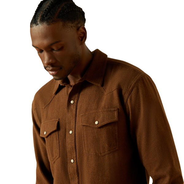 10063147 Ariat Men's Hyde Retro Fit Long Sleeve Western Snap Shirt - Dark Brown