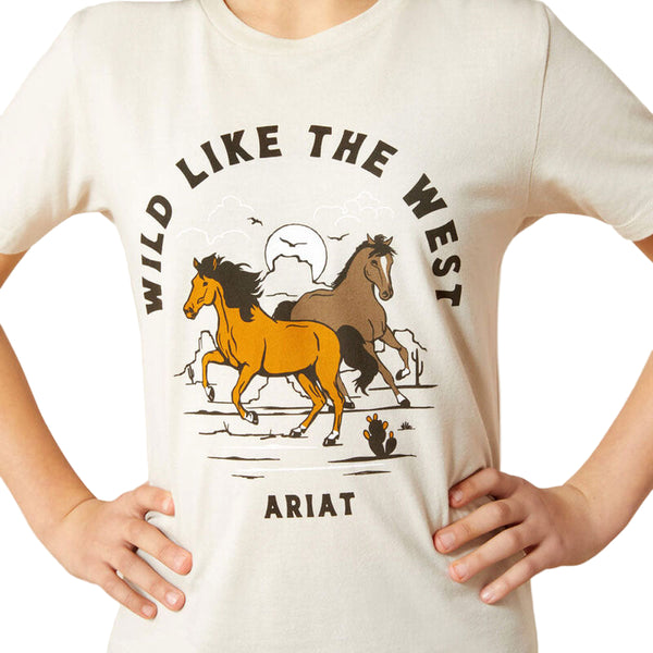 10063752 Ariat Girls' Wild Like the West Short Sleeve T-Shirt - Natural