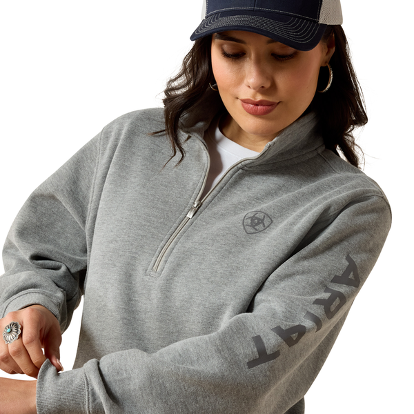 10064012 Ariat Women's Foundation Logo 1/2 Zip Sweatshirt - Heather Grey