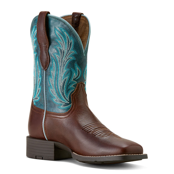 10064073 Ariat Women's Round Up Filly Wide Square Toe Western Boot - Oiled Teak