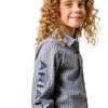 10065834 Ariat Girls' Team Kirby Long Sleeve Button Up Shirt - Dress Blue Stripe