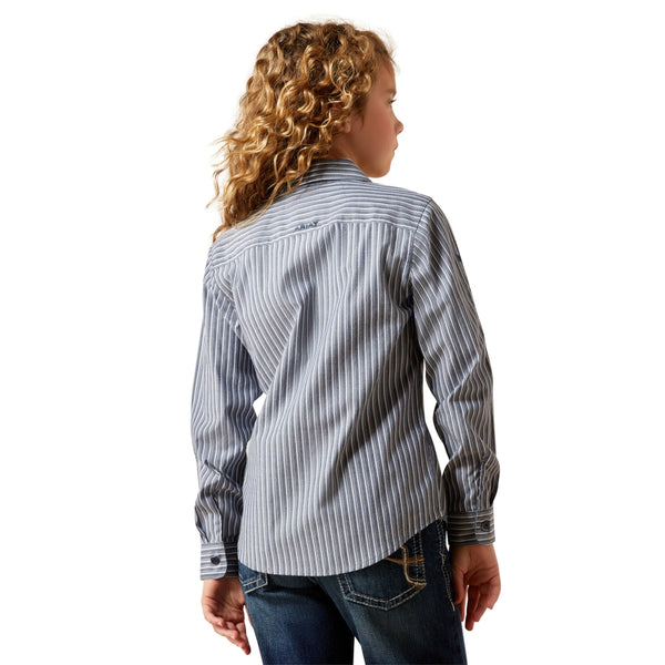 10065834 Ariat Girls' Team Kirby Long Sleeve Button Up Shirt - Dress Blue Stripe