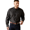 10065843 Ariat Men's Wrinkle Free Solid Pinpoint Oxford Classic Fit Long Sleeve Shirt - Black