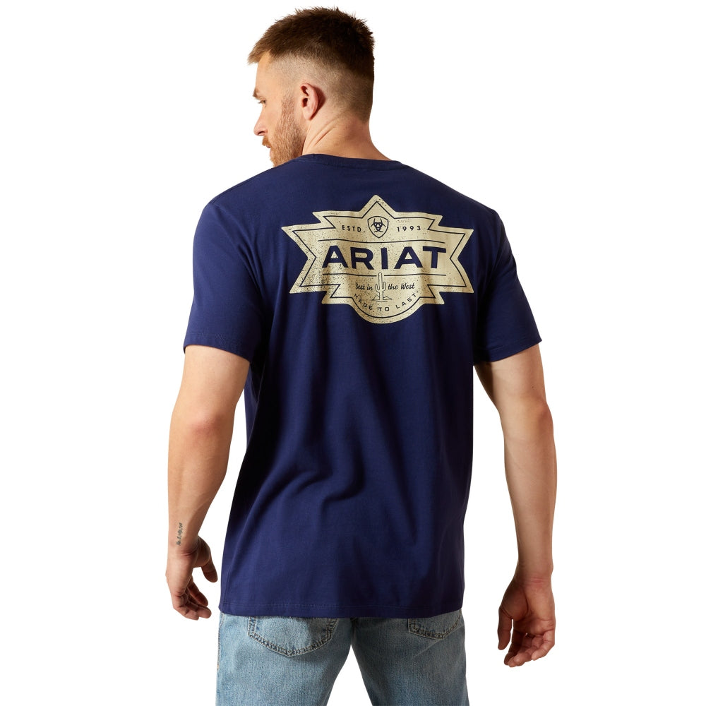 10065904 Ariat Men's Mesa Motif Lockup Short Sleeve T-Shirt - Medieval Blue