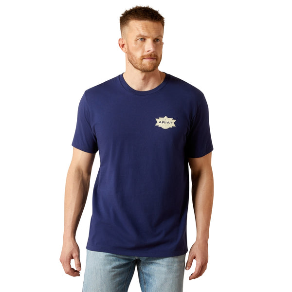 10065904 Ariat Men's Mesa Motif Lockup Short Sleeve T-Shirt - Medieval Blue