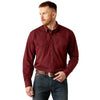 10065914 Ariat Men's Wrinkle Free Solid Pinpoint Oxford Classic Fit Long Sleeve Snap Shirt - Burgundy