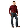 10065914 Ariat Men's Wrinkle Free Solid Pinpoint Oxford Classic Fit Long Sleeve Snap Shirt - Burgundy