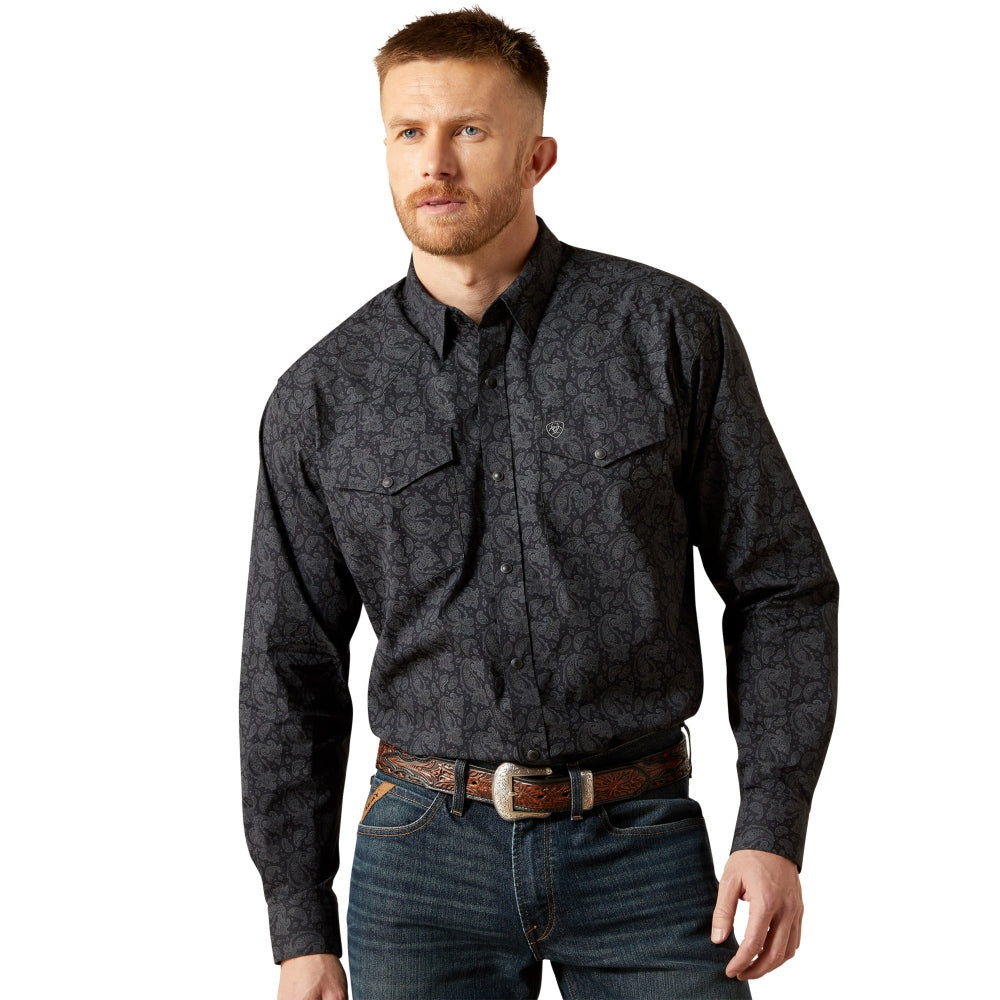 10065962 Ariat Men's Finnigan Long Sleeve Classic Fit Snap Shirt - Black Paisley