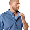 10071017 Ariat Men's Wrinkle Free Case Classic Fit Short Sleeve Buttondown Shirt - Ensign Blue Geo Print