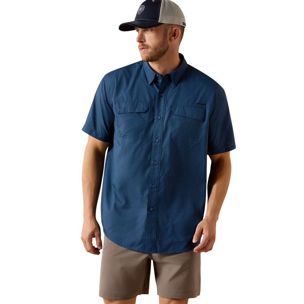 10071050 Ariat Men's Printed VentTEK Outbound Classic Fit Button Up Shirt - Dark Denim Navy