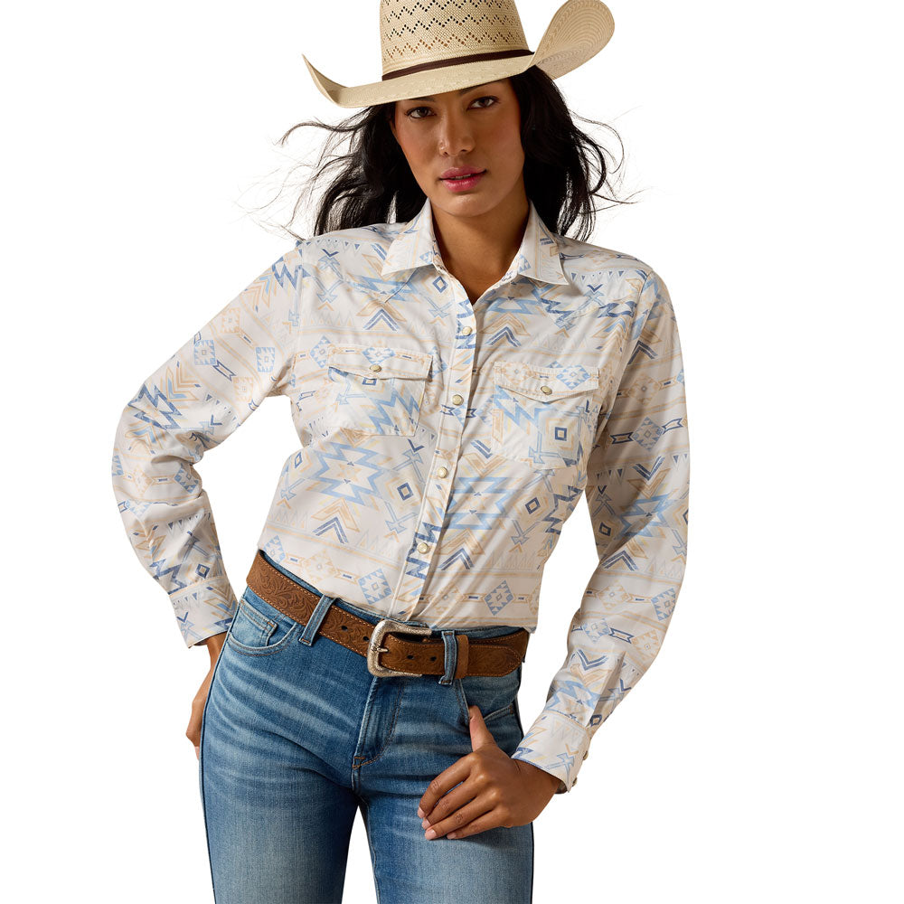 10071065 Ariat Women's Western VentTEK Long Sleeve Snap Shirt - Turtledove Faded Southwest Print