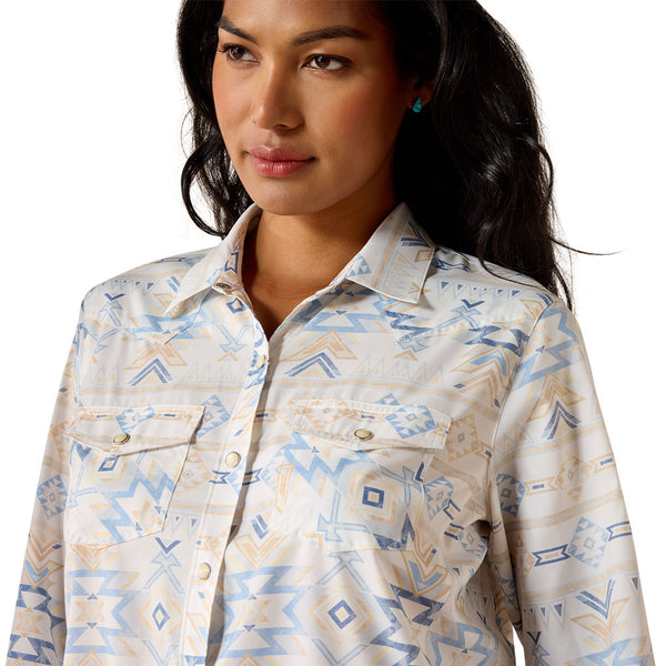 10071065 Ariat Women's Western VentTEK Long Sleeve Snap Shirt - Turtledove Faded Southwest Print
