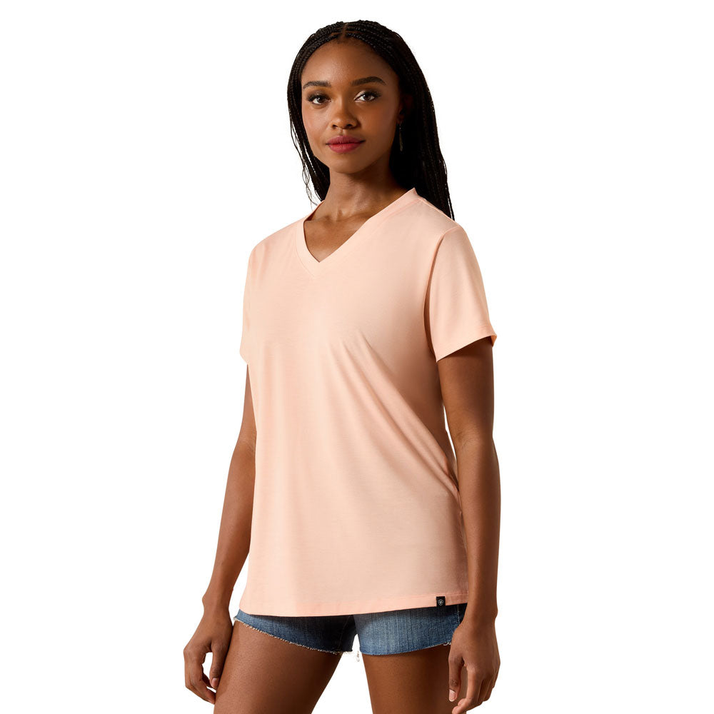 10071124 Ariat Women's Compass V-Neck Short Sleeve T-Shirt - Peach Amber