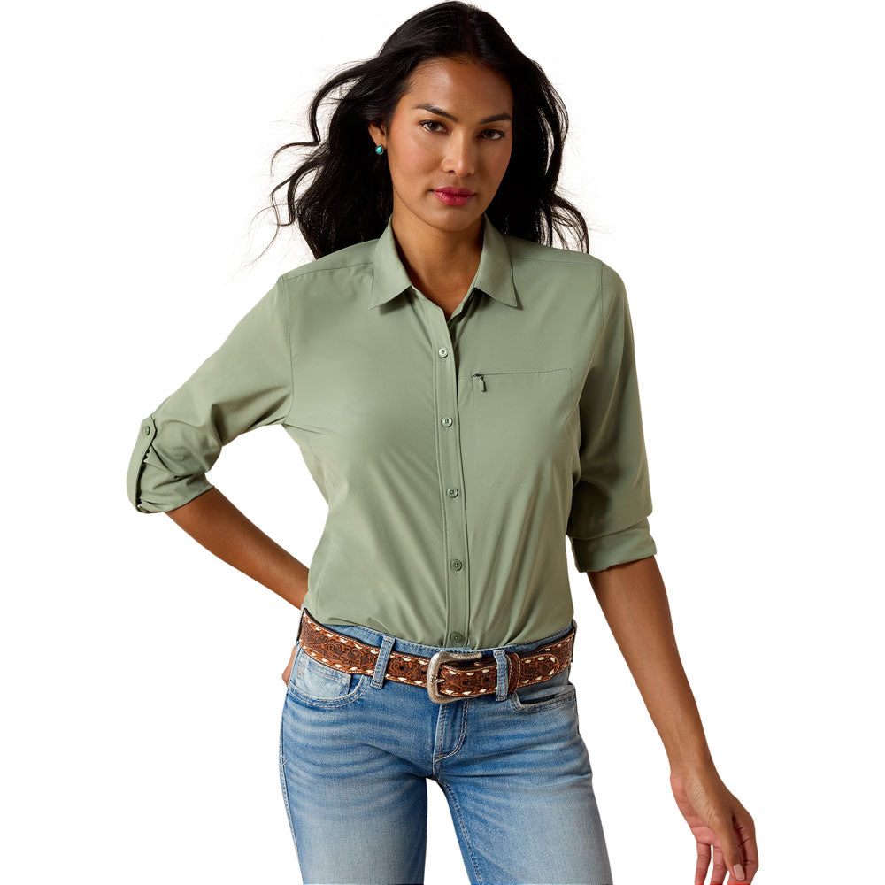 10071138 Ariat Women's VentTEK Long Sleeve Button Up Shirt - Sea Spray