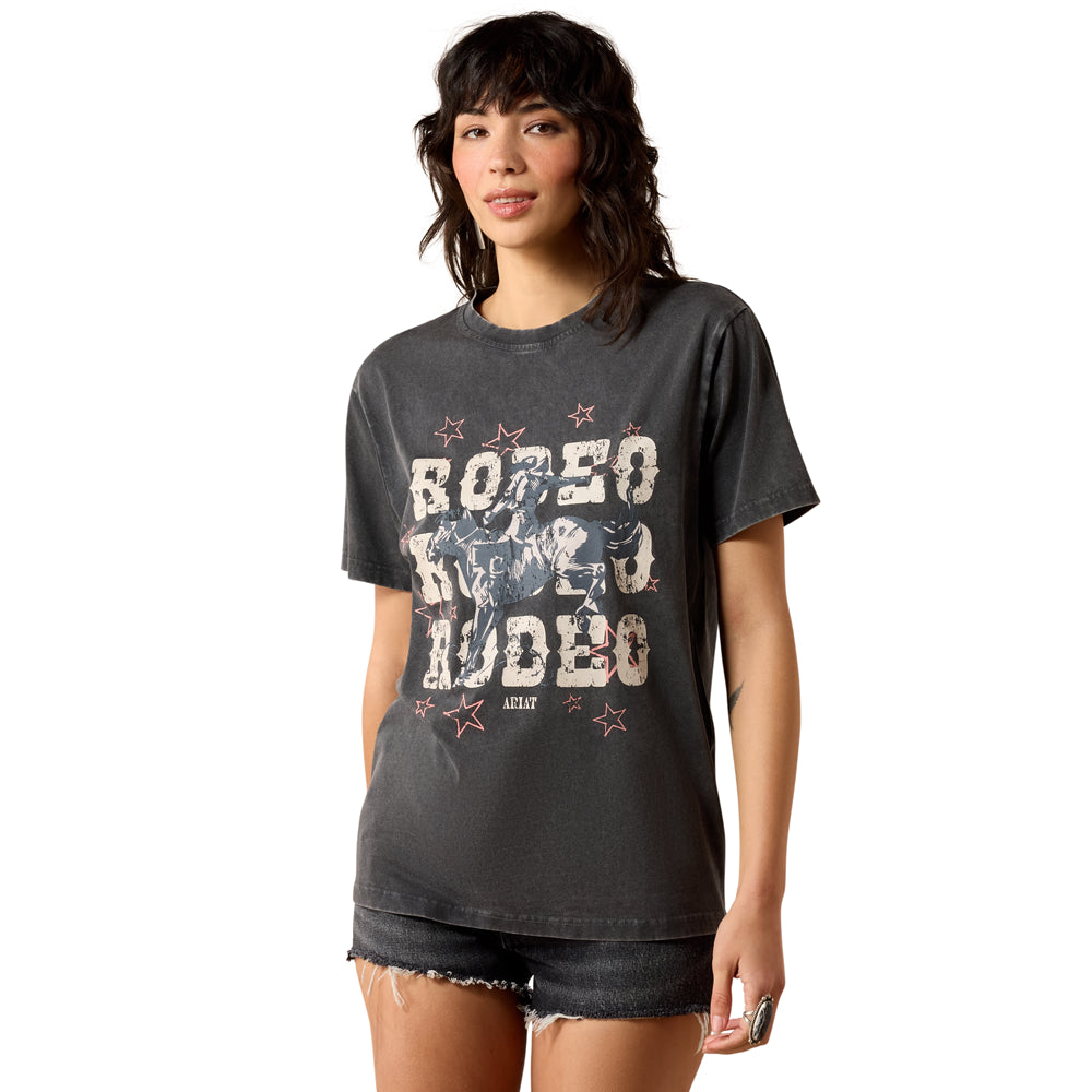 10071179 Ariat Women's Star Spangled Rodeo Short Sleeve T-Shirt - Charcoal Mineral Wash