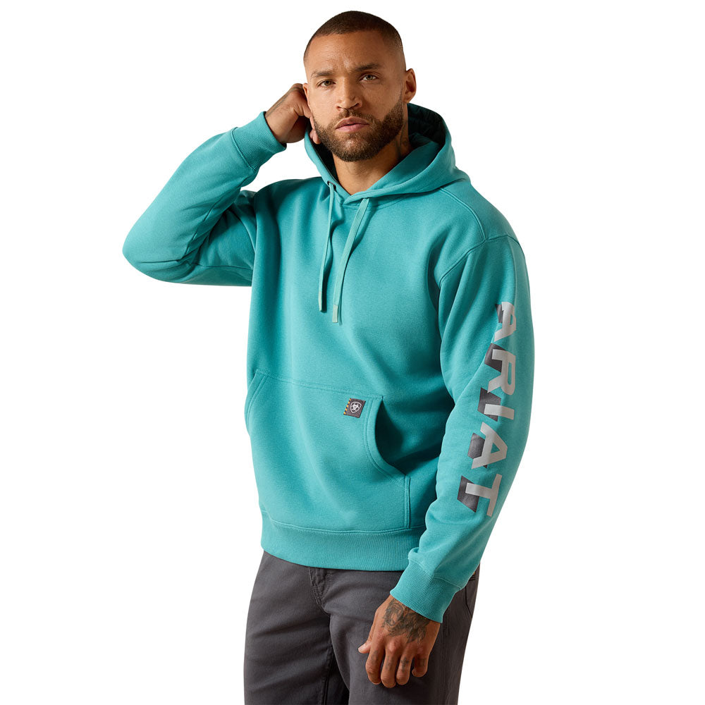 10071202 Ariat Men's Rebar Lightweight Logo Hoodie - Teal/Micro Chip
