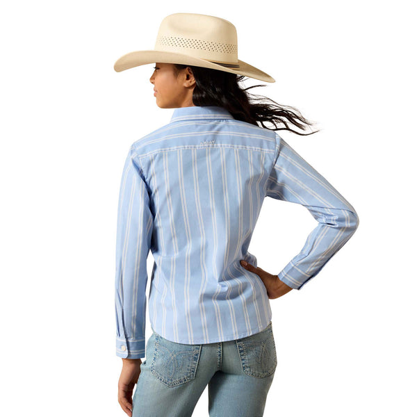 10071277 Ariat Girls' Kirby Long Sleeve Button Up Shirt - Ashleigh Blue Stripe