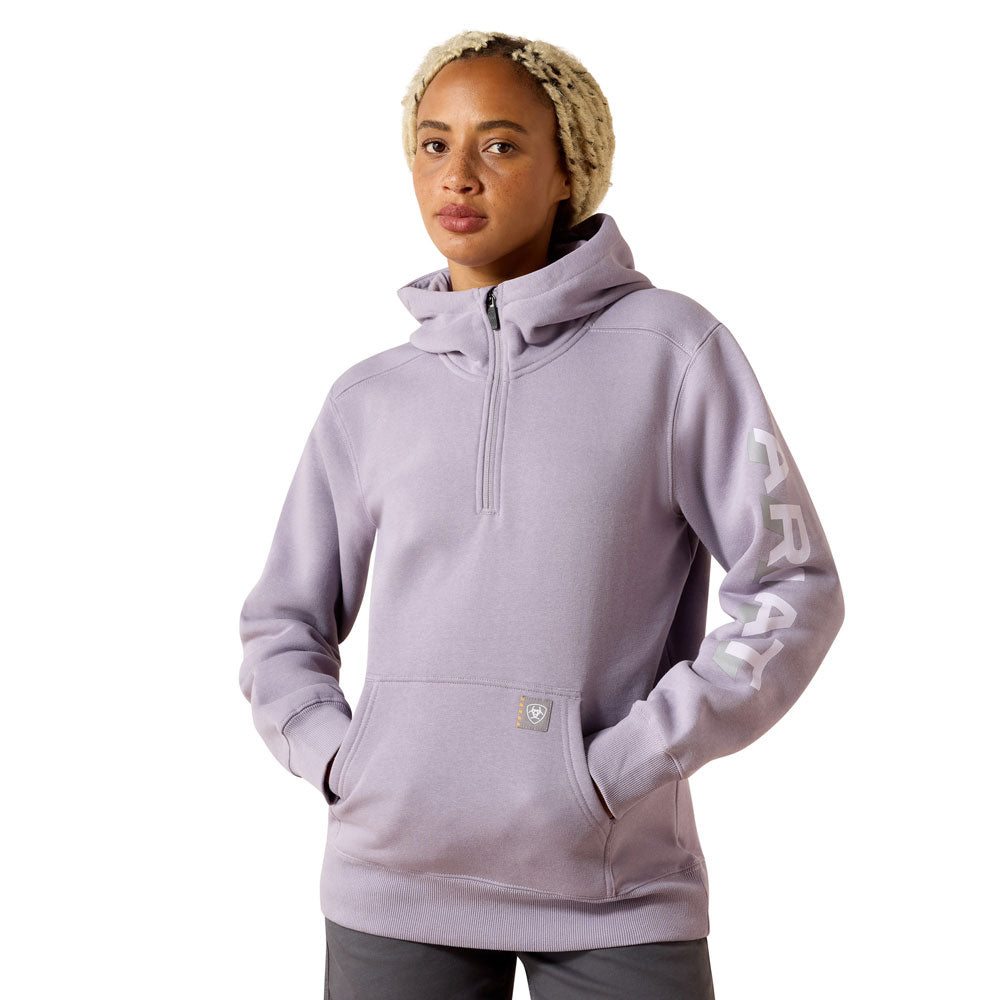 10071332 Ariat Women's Rebar Lightweight Logo 1/2 Zip Hoodie - Purple Ash/Thistle