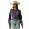 10071416 Ariat Women's Kirby Stretch Long Sleeve Shirt - Ombre Blue Horseshoe