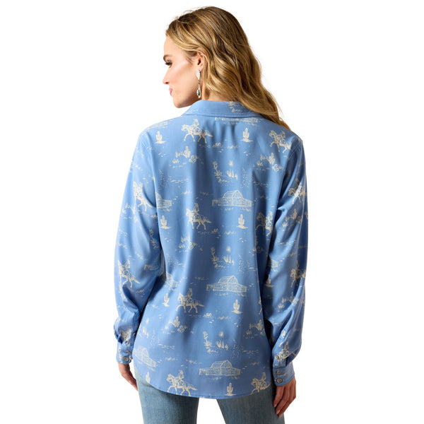 10071462 Ariat Women's Homestyle Shirt - Ashleigh Blue Ranchscape