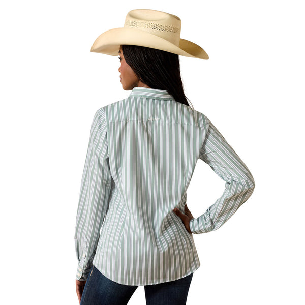10071467 Ariat Women's Kirby Pro Long Sleeve Button Up Shirt - Green Bay Stripe