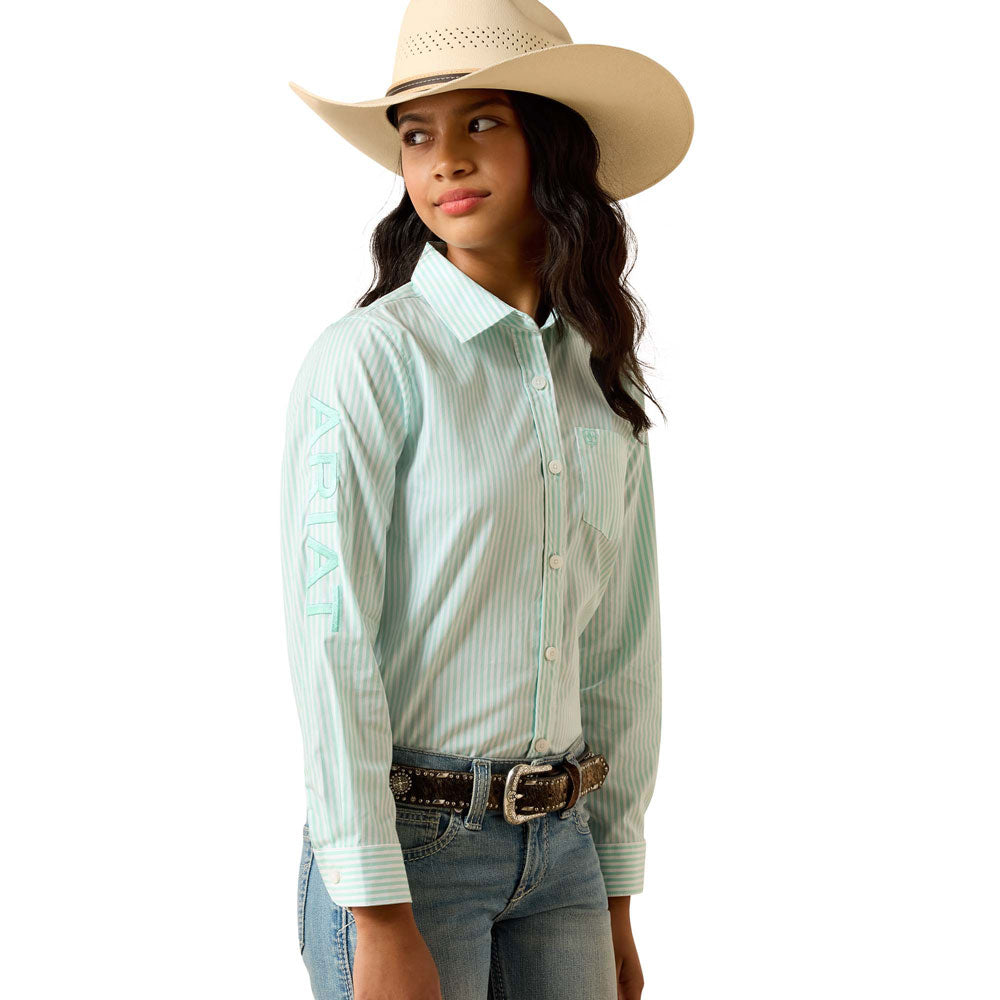 10071512 Ariat Girls' Team Kirby Long Sleeve Button Up Shirt - Holiday Stripe