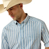 10071618 Ariat Men's Pro Series Tre Classic Fit Short Sleeve Button Down Shirt - Blue Shadow Stripe