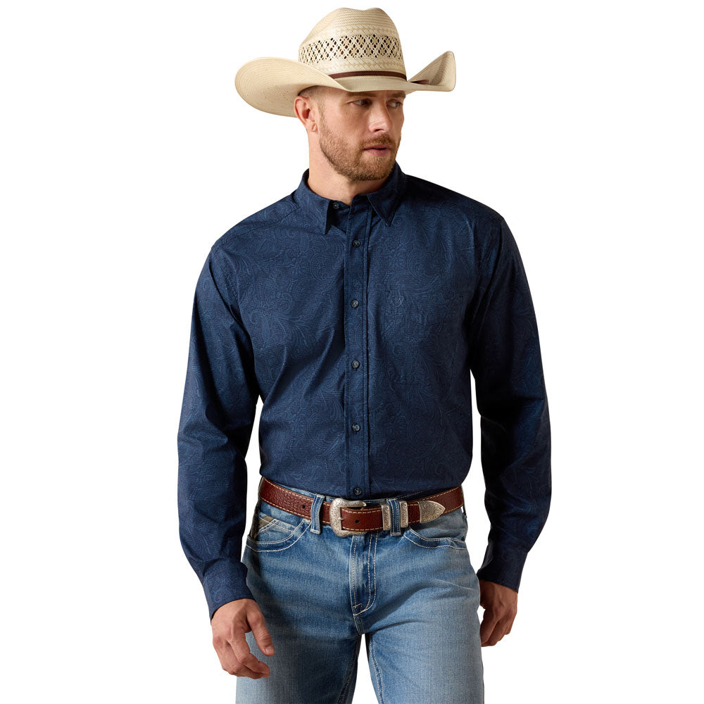 10071665 Ariat Men's Printed 360 Airflow Classic Fit Long Sleeve Buttondown Shirt - Navy