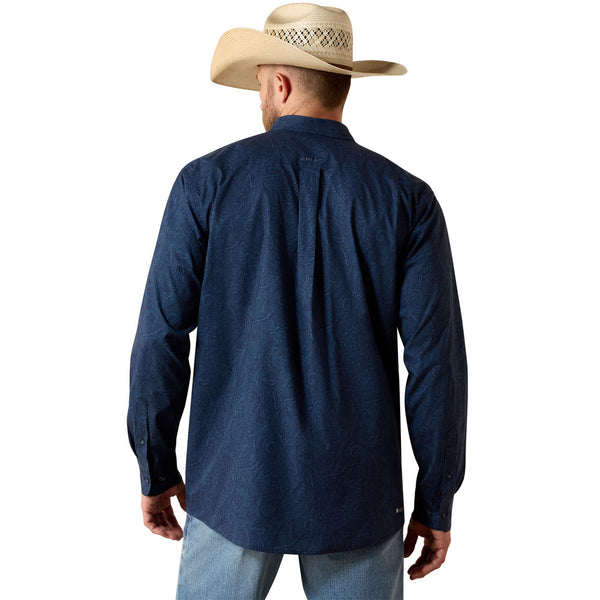 10071665 Ariat Men's Printed 360 Airflow Classic Fit Long Sleeve Buttondown Shirt - Navy