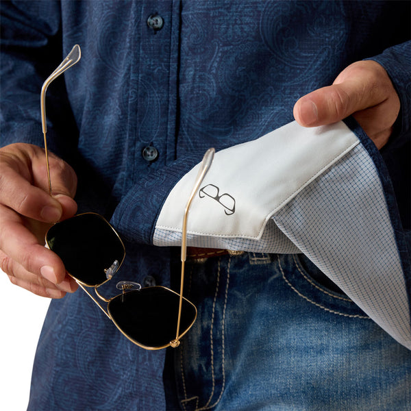 10071665 Ariat Men's Printed 360 Airflow Classic Fit Long Sleeve Buttondown Shirt - Navy