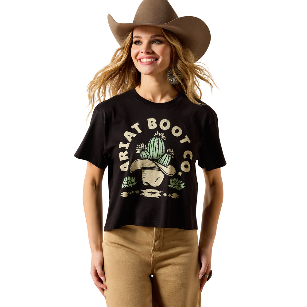 10071669 Ariat Women's Cacti Cowboy Hat Short Sleeve T-Shirt - Black