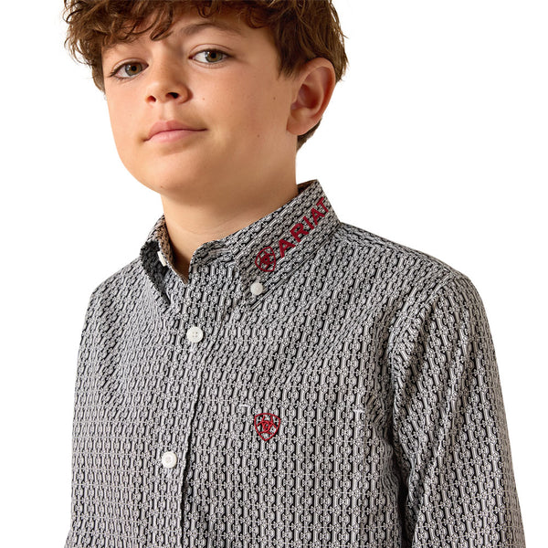 10071689 Ariat Boys' Team Ward Long Sleeve Shirt - Black/Red