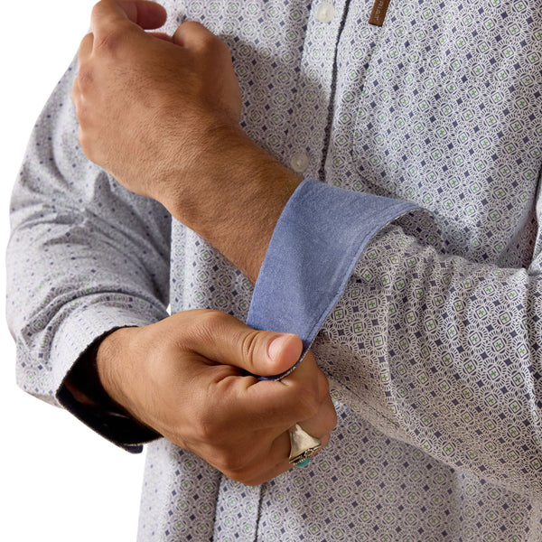 10072728 Ariat Men's Mercer Modern Fit Long Sleeve Buttondown Shirt - Night Shadow Geo Cube Print