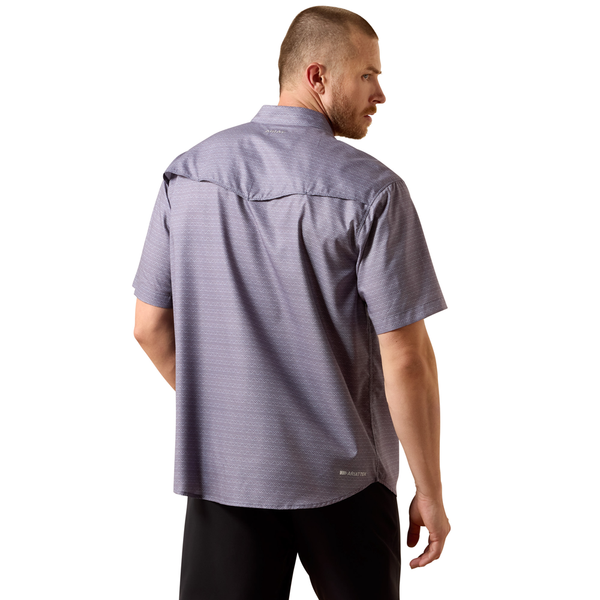 10073423 Ariat Men's Printed VentTEK Western Fitted Short Sleeve Snap Shirt - Dark Denim