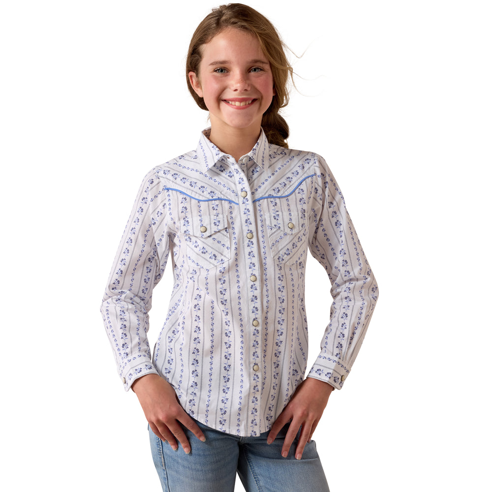 10073447 Ariat Girls' Grace Long Sleeve Western Snap Shirt - Blossom Stripe