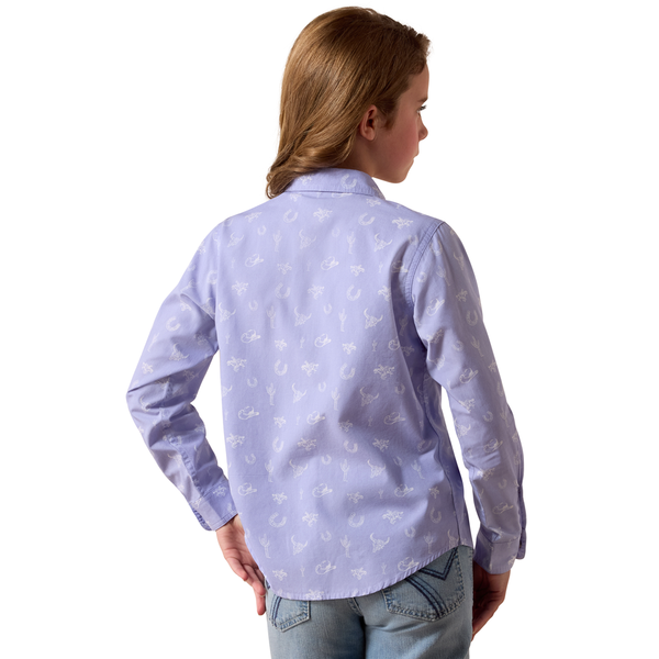 10073448 Ariat Girls' Western Motifs Long Sleeve Snap Shirt - Western Lavender