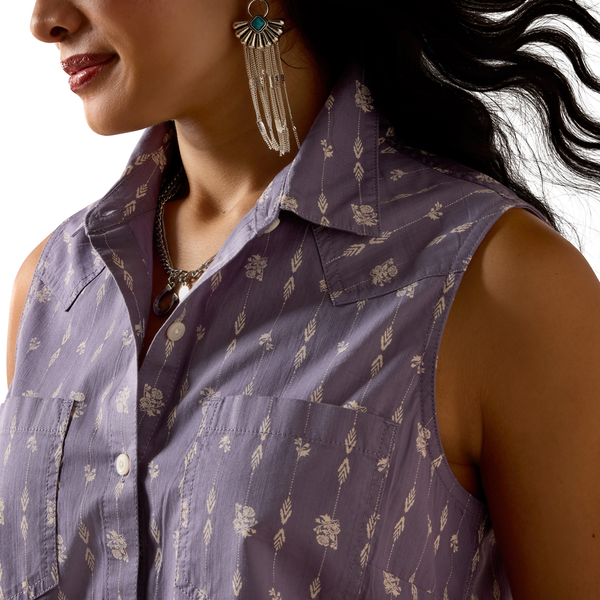 10073462 Ariat Women's Billie Jean Sleeveless Shirt - Blue Granite Dewdrop