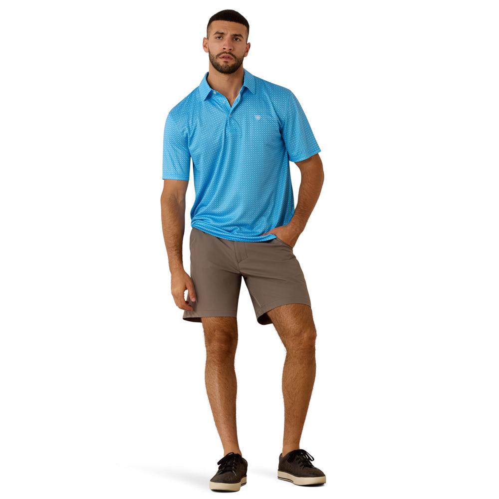 10073468 Ariat Men's All Over Print Short Sleeve Polo - Ibiza Blue Mini Geo Print