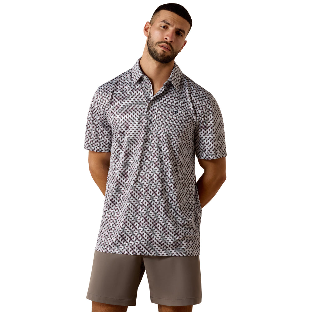 10073471 Ariat Men's All Over Print Short Sleeve Polo - White Geo X Print