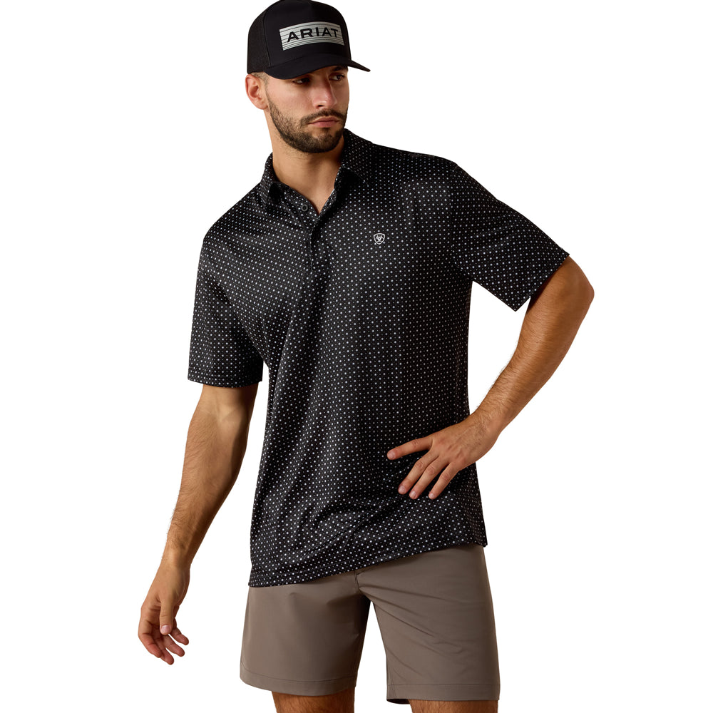 10073472 Ariat Men's All Over Print Short Sleeve Polo - Black Mini Star Print
