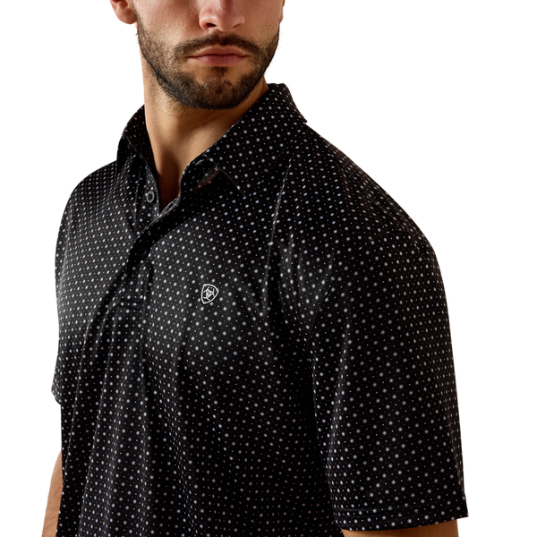 10073472 Ariat Men's All Over Print Short Sleeve Polo - Black Mini Star Print