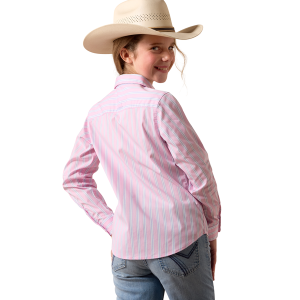 10073491 Ariat Girls' Kirby Long Sleeve Western Stretch Shirt - Pink Lavender Stripe