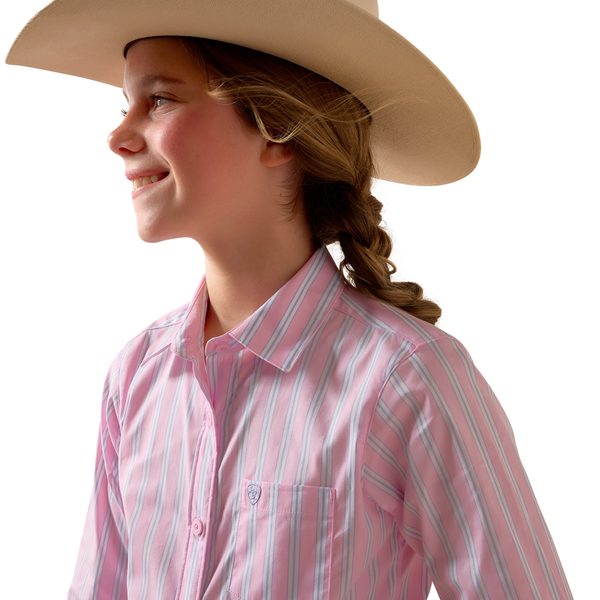 10073491 Ariat Girls' Kirby Long Sleeve Western Stretch Shirt - Pink Lavender Stripe