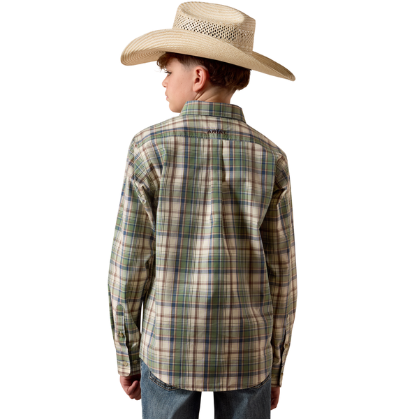 10073634 Ariat Boys' Pro Series Sebastian Shirt - Bronze Green Plaid