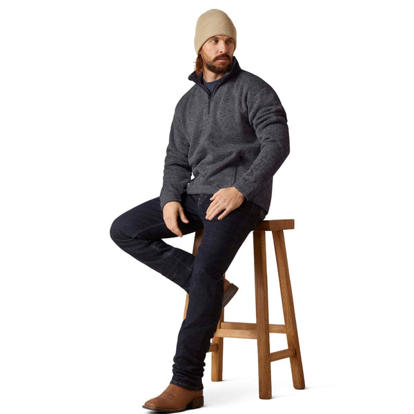 10073711 Ariat Men's Caldwell Logo 1/4 Zip Sweater - Grey